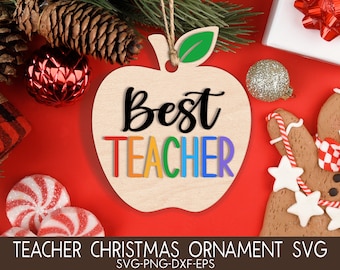 Adornos navideños para profesores (SVG), Navidad 2025 (SVG), Enseñar, Inspirar, Adorno láser para profesores (SVG), Archivo de corte láser Glowforge