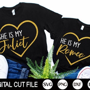 Lui è il mio Romeo SVG, San Valentino Svg, Lei è la mia Giulietta, Xoxo SVG, Regali per lei, Per lui, Coppia San Valentino Camicia, Svg File per Cricut
