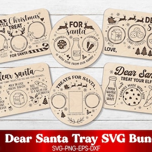Pacchetto SVG per vassoio di Natale Dear Santa, Svg di Natale, Svg per vassoio di Babbo Natale, Piatto per biscotti di Babbo Natale, Vassoio per tagliere, File Svg per Cricut