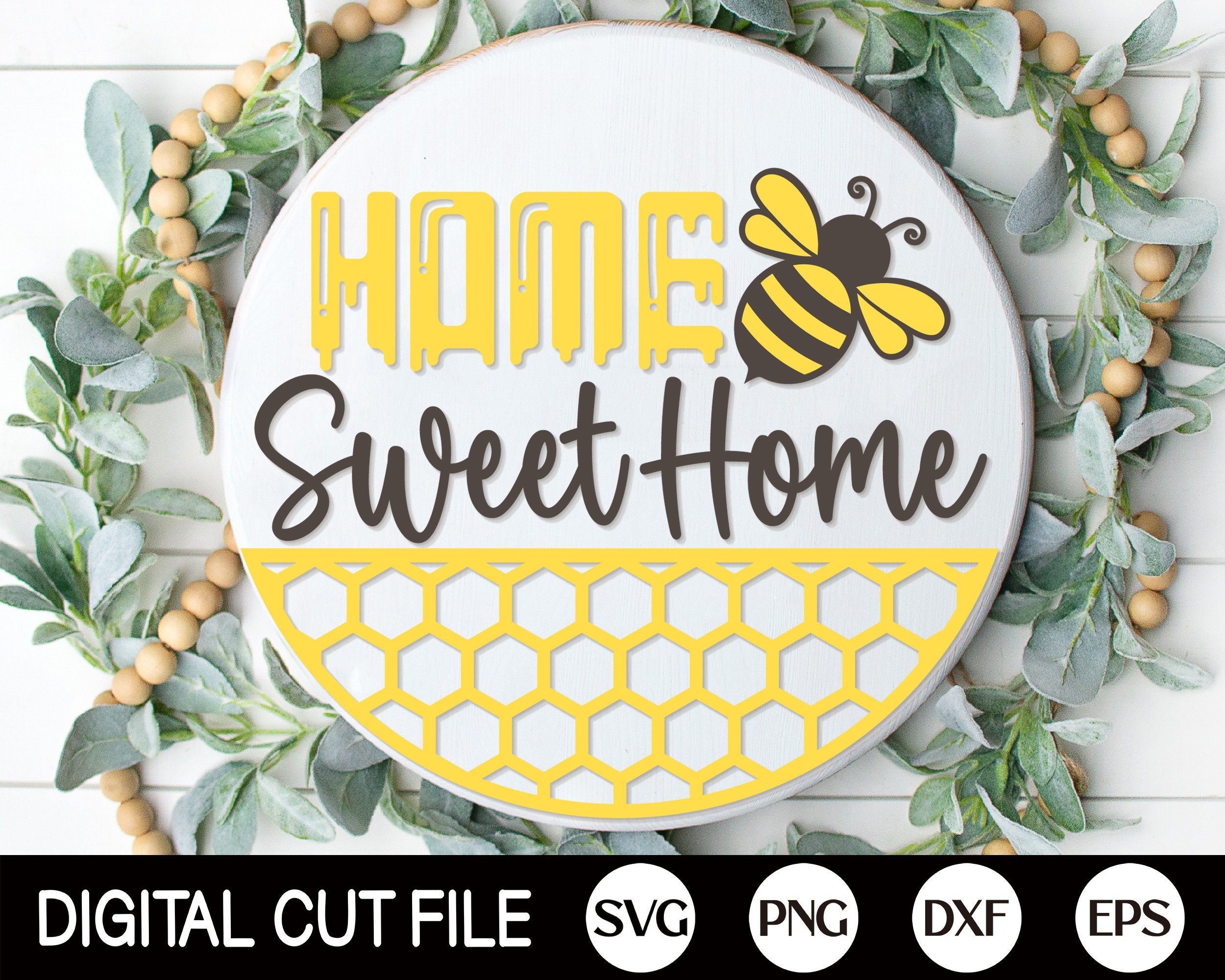 Home Sweet Home Welcome Sign SVG, Round Bee Door Hanger SVG Home Sweet Home Welcome Sign SVG, Round Bee Door Hanger SVG