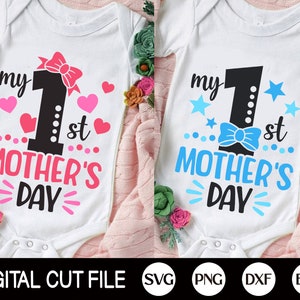 Meu primeiro pacote Svg do dia das mães, Svg do dia das mães, Svg do bebê, Camisa do primeiro dia das mães, Menina e menino bebê, Citação Svg, Arquivos Svg para Cricut