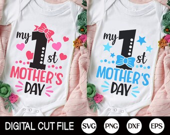 Ma première fête des mères Svg Bundle, Fête des Mères Svg, Baby Svg, 1ère St Mothers Day Shirt, Girl and Boy Baby, Quote Svg, Svg Files For Cricut