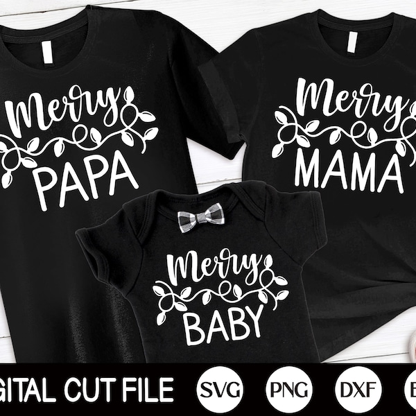 Merry Family SVG Bundle, Merry Mama, Family Christmas Shirt SVG, Baby Christmas Quote, Christmas Lights, Santa Dad Png, Svg Files for Cricut