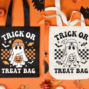 Trick or Treat Bag SVG, Kids Halloween Svg, Retro Ghost Png, Bag of Treats Svg, Halloween Gift, Svg Files For Cricut