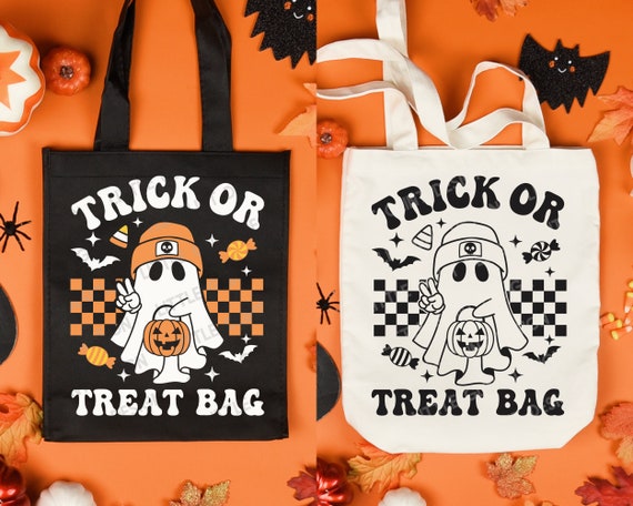 Trick or Treat Bag SVG, Kids Halloween Svg, Retro Ghost Png, Bag of Treats Svg, Halloween Gift, Svg Files For Cricut