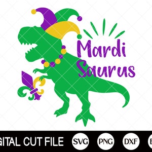 Mardi Gras Dinosaur Svg, Mardi Saurus Svg, T-Rex Dinosaur Svg, Dino Svg, Mardi Gras Png, Baby Boy, Svg Bestanden voor Cricut, Silhouette Bestanden