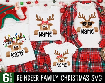 Reindeer Family Christmas SVG Bundle, Christmas Svg, Christmas Gift, Xmas Matching Family Name Shirt, Svg Files For Cricut