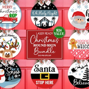 Weihnachten Willkommen Schild Bundle, Weihnachten Türschild SVG, Santa SVG, Rentier SVG, Runde Weihnachten Türschild SVG, Glowforge Laser Cut Datei