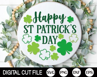 Happy St Patrick Door Hanger SVG, Welcome Sign SVG, St Patricks, Shamrock, Clover Png, Glowforge, St Patty Door Decor, Svg Files for Cricut