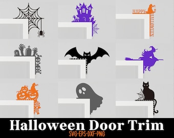 Halloween Door Trim Bundle, Halloween Svg, Door Corner Svg, Spider Web Sign, Halloween Door Decor, Glowforge Laser Cut Files