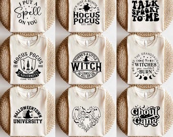 Halloween Shirt SVG Bundle, Halloween Svg Bundle, Fall Svg, Witchy Vibes Svg, Retro Halloween T-Shirt, Png, Svg Files For Cricut