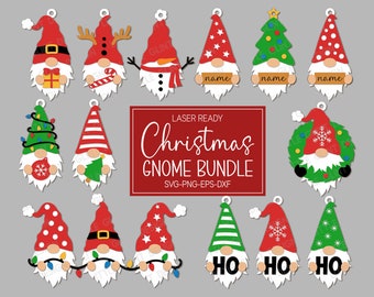 Christmas Gnome Bundle SVG, Christmas Gnomes Ornament SVG, Santa Gnomes Svg, Reindeer Gnome, Christmas Decor, Glowforge Laser Cut File