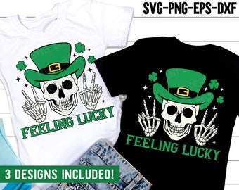 Feeling Lucky SVG, Funny St Patricks Day SVG, Shamrock Png, Skeleton SVG, Skull Svg, St Patricks Shirt, Svg Files For Cricut