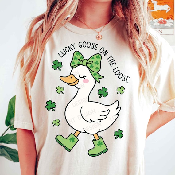 Lucky Goose on the loose SVG PNG, St. Patricks Day Silly Goose Png, Cute Coquette Goose Png, File for Cricut, Sublimation