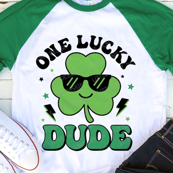 One Lucky Dude SVG, St Patrick Day SVG, Shamrock Svg, Retro Clover Svg, Saint Patricks Kids Shirt, Svg Files For Cricut