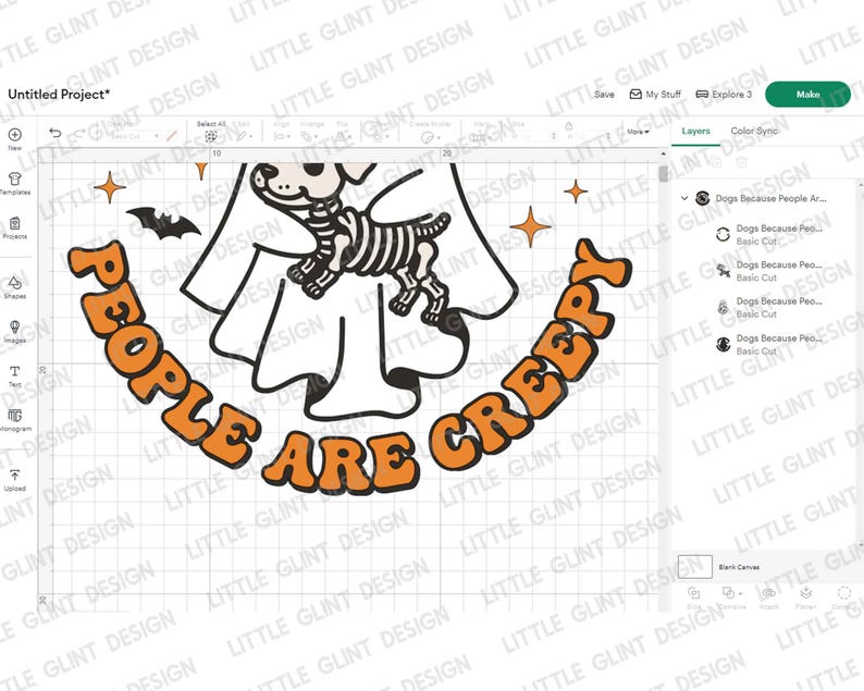 May include: A white ghost with a skeleton dog inside, with the text "People are creepy" in orange letters around the ghost.