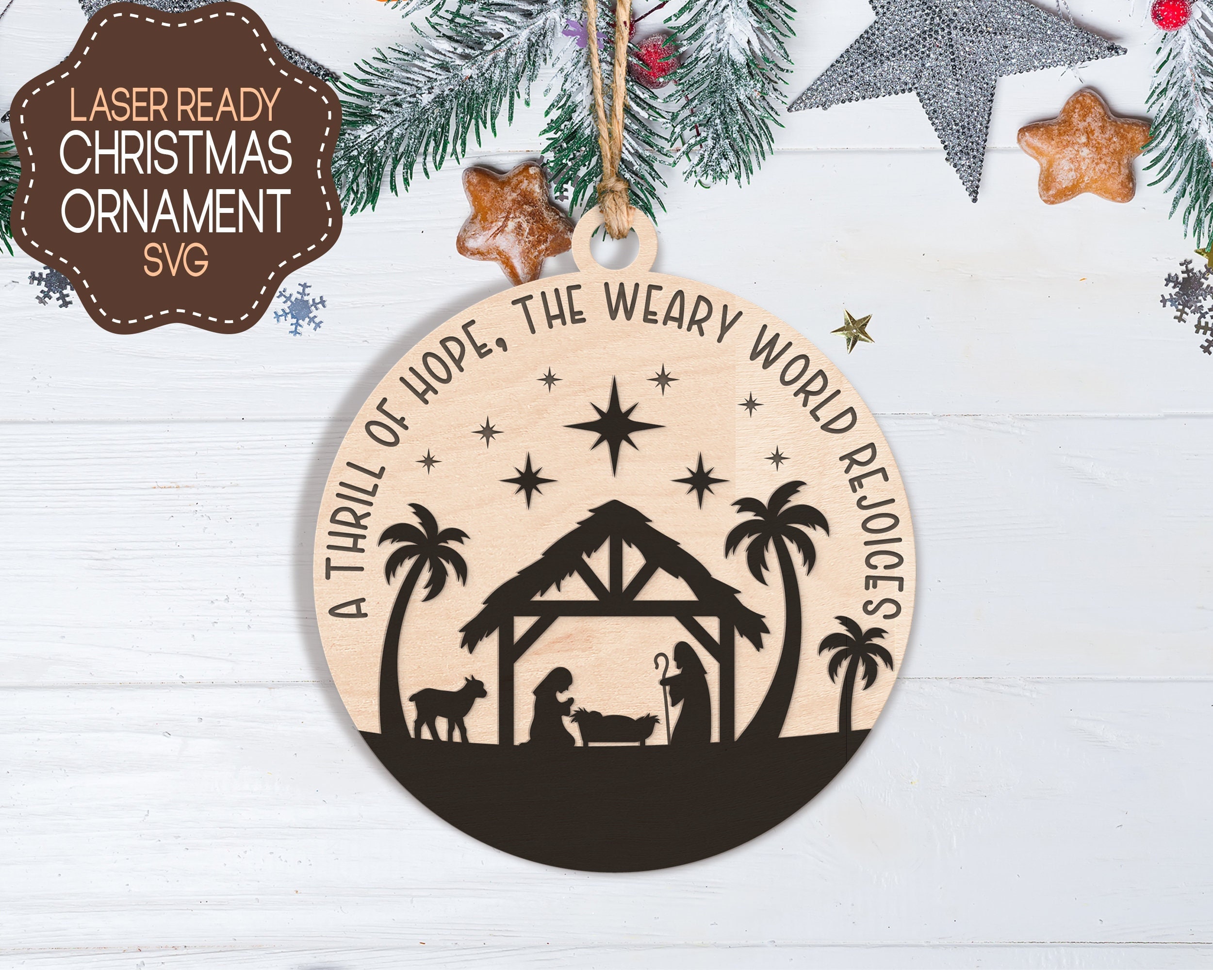 thumbnail image 2 of 2-Pack Wooden Nativity Scene Decorations With LED Lights - 3D Cross Shape Christmas Religious Decor 2 of 12