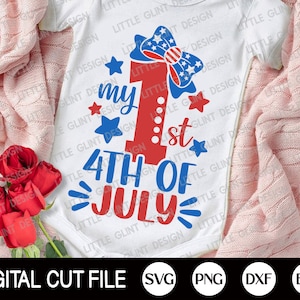 Mein 1. 4. Juli Svg, 4. Juli Svg, meine erste vierte Juli, Gedenktag, amerikanische Baby-Mädchen-Shirt, Dxf, Png, Svg-Dateien für Cricut