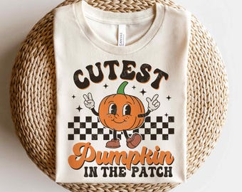 La plus mignonne citrouille dans le patch SVG, Png automne en détresse, citrouille rétro enfants chemise Svg, sublimation Png, fichiers Svg pour Cricut