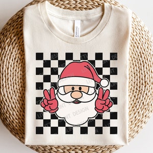 Checkered Peace Santa SVG, Retro Christmas Svg, Christmas Santa Png, Holiday Png, Kids Christmas Shirt, Svg Files For Cricut