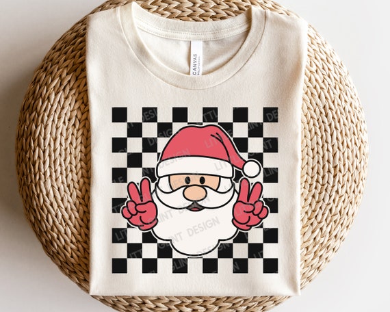 Checkered Peace Santa SVG, Retro Christmas Svg, Christmas Santa Png, Holiday Png, Kids Christmas Shirt, Svg Files For Cricut
