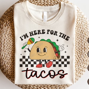 Ik ben hier voor de taco's SVG, Cinco De Mayo SVG, Retro Taco Png, Mexicaanse Svg, Taco Tuesday Shirt, Svg-bestanden voor Cricut