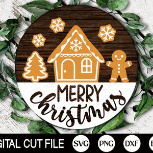 Merry Christmas Cookie SVG, Round Christmas Sign PNG, Christmas Door Sign, Gingerbread, Welcome Sign, holiday decor, Svg Files for Cricut
