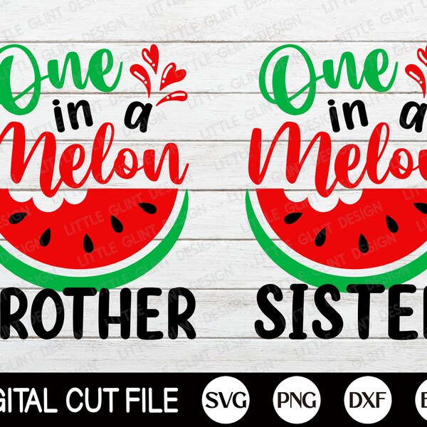 One in a Melon SVG, Summer Svg, Funny Brother Sister, Watermelon Svg, Family Vacation Svg, Summer Kids Shirt Design, Svg Files For Cricut