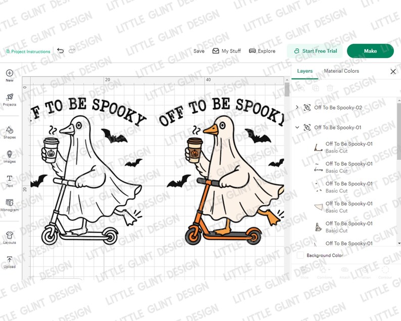 May include: A digital design featuring a cartoon duck dressed as a ghost, riding a scooter and holding a coffee cup. The text reads "F to be Spooky" and "Off to be Spooky" with bat illustrations. The design is in black and white, with an orange scooter.