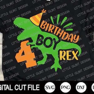 Dinossauro aniversário menino rex svg, 4º aniversário svg, aniversário menino, t-rex svg, crianças quatro aniversários, aniversário saurus camisa, arquivos svg para cricut