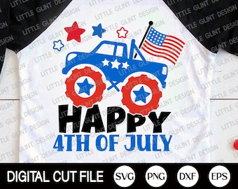 Happy 4th of July Truck Svg, Monster Truck Svg, Independence day, Memorial day, American Boy Shirt, American Flag, Dxf, Svg Files For Cricut