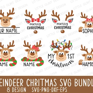 Pacchetto SVG di renne di Natale, Natale in formato Svg, renna Png, nome della renna, camicia di Natale, ornamento di Natale, file Svg per Cricut