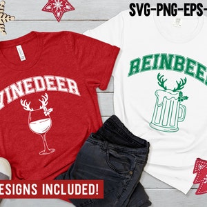 Winedeer Reinbeer SVG, Weihnachten Varsity SVG, Urlaub Png, lustige Weihnachten paar Shirt, SVG-Dateien für Cricut
