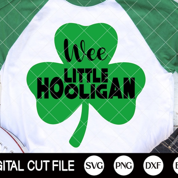 St Patricks Day Svg, Wee Little Hooligan, Shamrock Svg, Clover Png, Lucky Svg, Conception de chemise pour enfants, Fichiers Svg pour Cricut, Silhouette