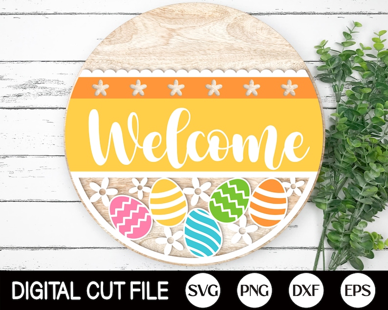 Easter Sign Bundle Round Door Hanger SVG Easter Sign Etsy