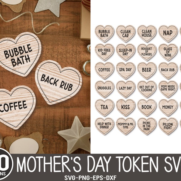 30 Mother's Day Heart Token SVG, Token Laser Cut File, Mothers Day Svg, Mama Needs A Jar, Gift For Mother, SVG, Glowforge file