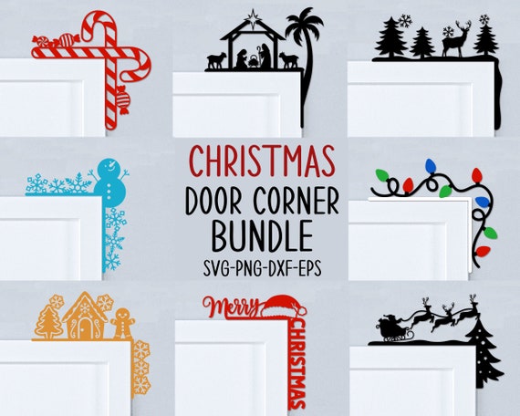 Christmas Door Corner Svg, Christmas Svg Bundle, Santa Hat, Christmas Tree Svg, Glowforge Svg, Nativity Door Decor, Svg Files For Cricut