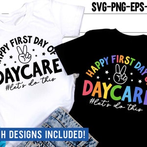 Gelukkige eerste dag van de kinderopvang Laten we dit doen SVG PNG, Peace Back to School Teacher Shirt, Sublimatie Png, Svg-bestanden voor Cricut