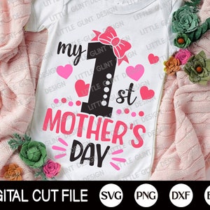 Meu primeiro dia das mães Svg, dia das mães Svg, bebê Svg, camisa do primeiro dia das mães, arquivo de corte de bebê menina, citações Svg, Dxf, arquivos Svg para Cricut