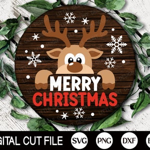 Frohe Weihnachten Rentier SVG, rundes Weihnachtszeichen SVG, Kinder Weihnachten Shirt, Rentier Gesicht SVG, Willkommen, Weihnachtsgeschenk, SVG-Dateien für Cricut