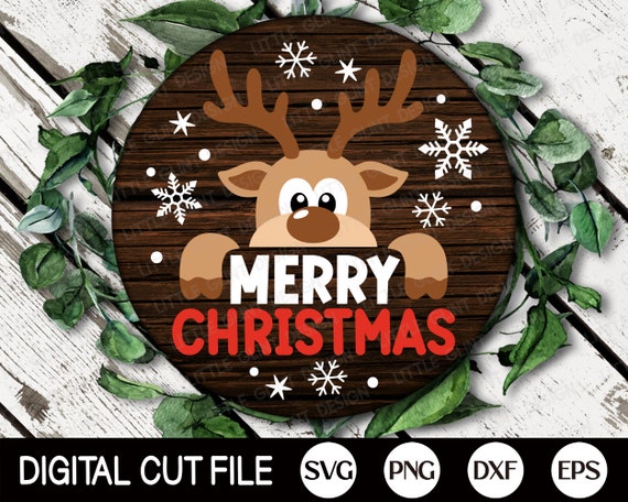 Merry Christmas Reindeer SVG, Round Christmas Sign Svg, Kids Christmas Shirt, Reindeer Face Svg, Welcome, Holiday Gift, Svg Files for Cricut