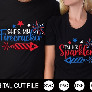 4. Juli Paare SVG-Bundle, ich bin sein Sparker, amerikanisches Paar Shirt, Unabhängigkeitstag, Paar Geschenk Shirt, USA Dxf, SVG-Dateien für Cricut