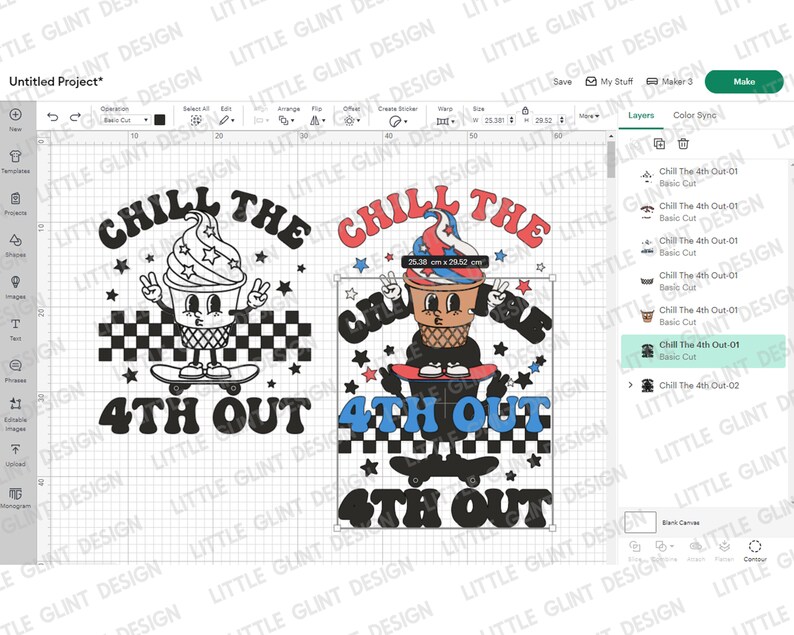 May include: A digital design featuring an ice cream cone character on a skateboard with the text "Chill The 4th Out" in a retro style. The ice cream cone is wearing a red, white, and blue hat and has a peace sign on each hand.