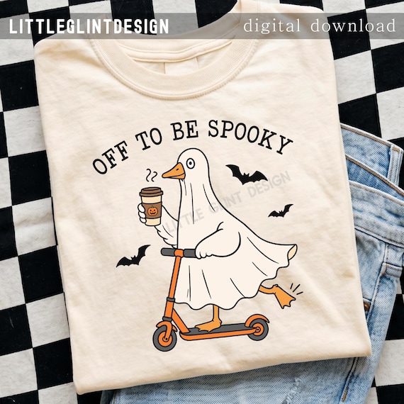 Off To Be Spooky SVG PNG, Funny Ghost Goose Design, Retro Halloween Goose Png, Boutique Fall, Cute Duck Coffee Humor Png (Digital Download)