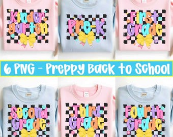 Preppy Back to School-bundel png, shirt voor leraar eerste schooldag, kleuterschool 1e/2e/3e leerjaar, girly geruit sublimatieontwerp