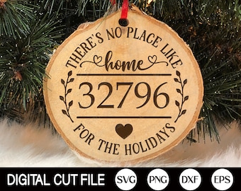 May include: A wooden Christmas ornament with the text "There's no place like home 32796 for the holidays".
