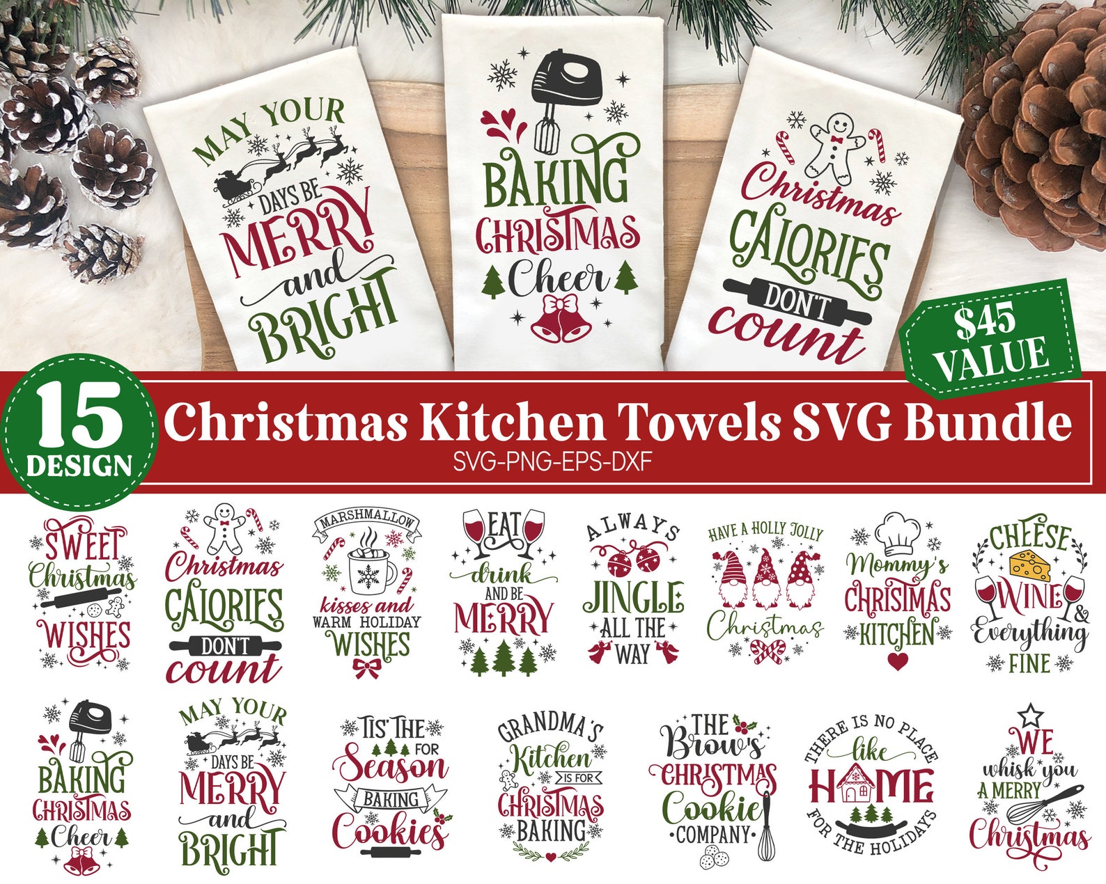 Christmas Kitchen Towels Svg Bundle Christmas Baking SVG Etsy
