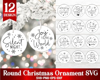 Christmas Ornament SVG Bundle, Round Christmas Ornaments, Hand Lettered, Sublimation Ornament Cut Files, Glowforge, Svg Files for Cricut
