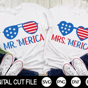 Quatrième juillet Svg, M. 'Merica, Mme 'Merica, Jour de l’indépendance, Memorial day, 4 juillet Svg, America Boy and Girl, Svg Files For Cricut