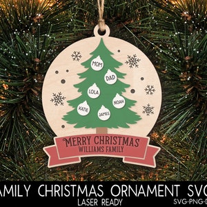 Family Christmas Ornament SVG Laser File, Christmas Tree Svg, Family Name Ornament, Family Christmas Decor, Glowforge Laser Cut File